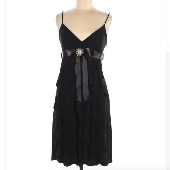 Cache Black Ruffled Jersey Dress Size 8 - Picture 1 of 4